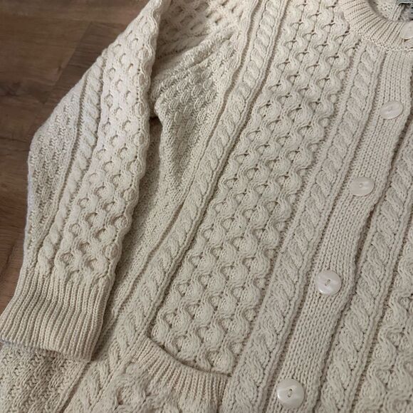 Aran Crafts Cable Knit Cream Cardigan Ireland Irish Fisherman Sweater Sz Large - Picture 2 of 7